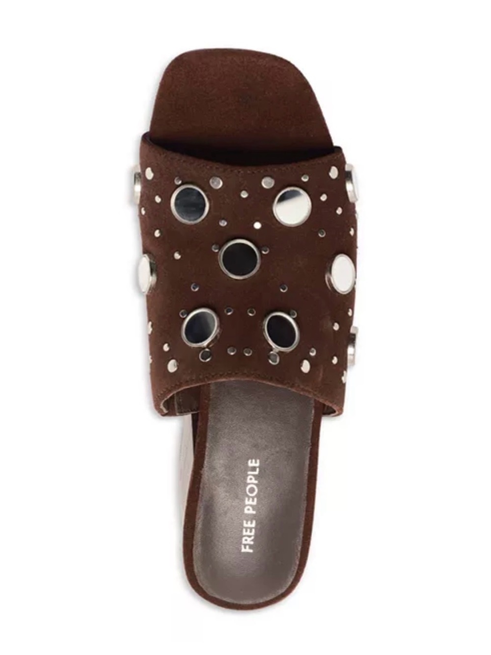 Free People Mirage Mules Studded Brown Suede Block Heel Mirrored Size 9.5 New - Picture 5 of 16
